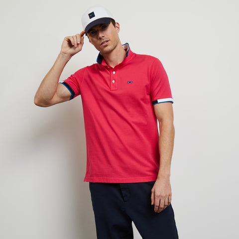 Pink polo in cotton pique with contrasting trims - Image 3
