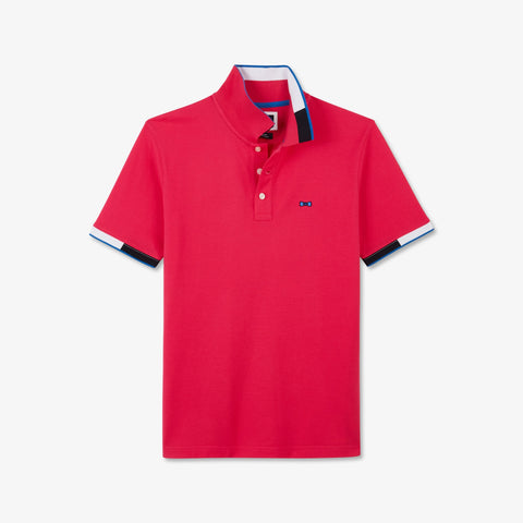Pink polo in cotton pique with contrasting trims - Image 2