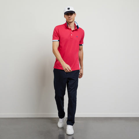 Pink polo in cotton pique with contrasting trims - Image 1