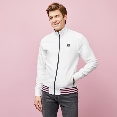 Sweat blanc zippé à détails rayés - Image 1