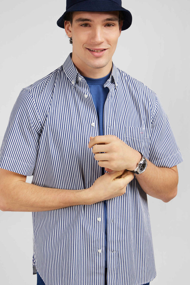 Dark blue striped shirt