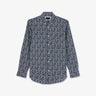 Chemise bleu marine en popeline de coton fleuri