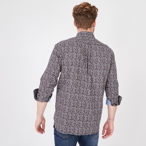 Chemise marron en popeline de coton fleuri - Image 3