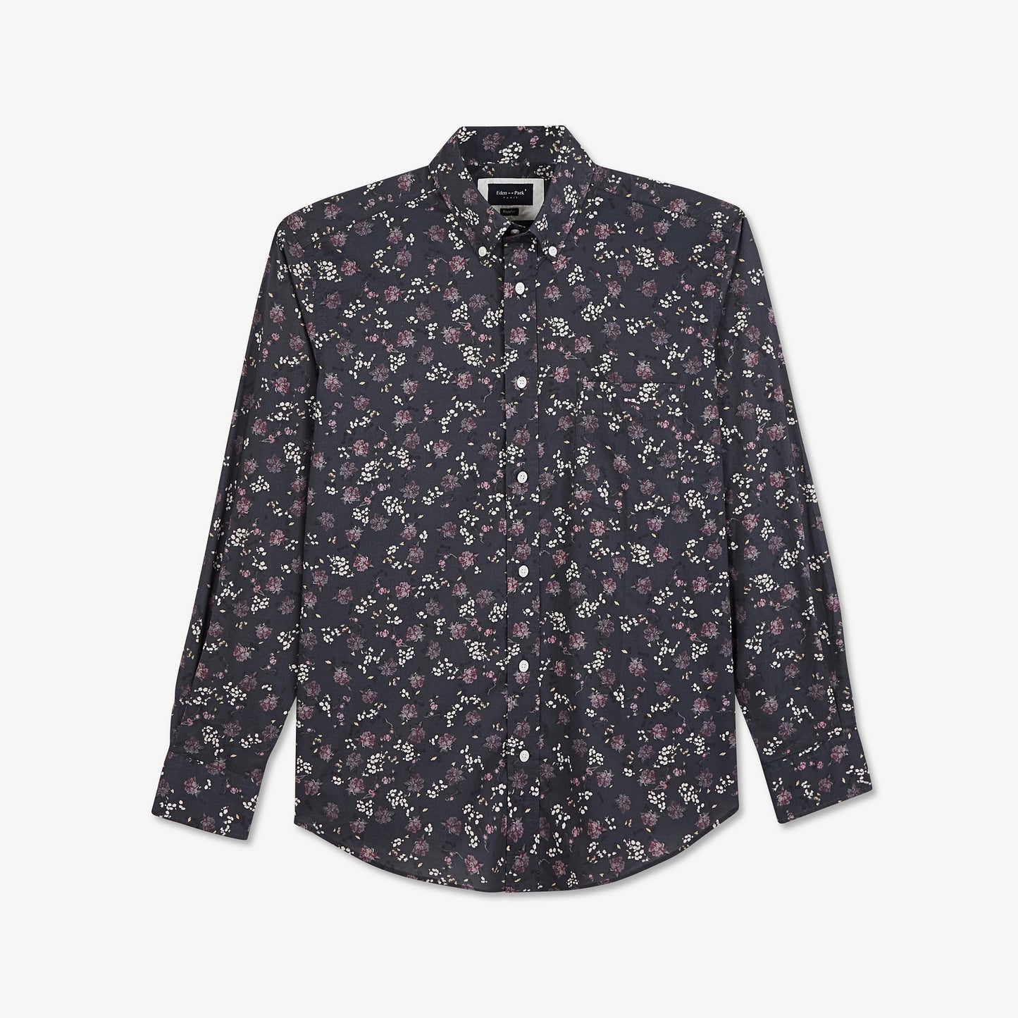 Chemise bleu marine en coton premium à motif fleuri