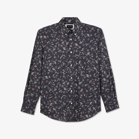 Chemise bleu marine en coton premium à motif fleuri - Image 2