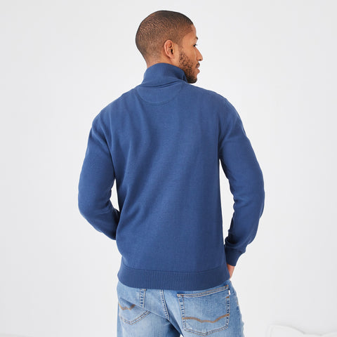 Pull bleu à col camionneur en jersey de coton - Image 3