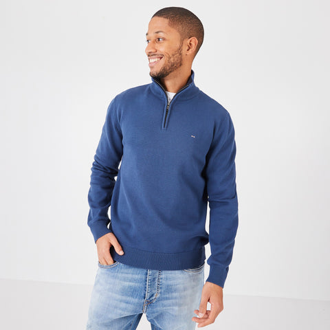 Pull bleu à col camionneur en jersey de coton - Image 1