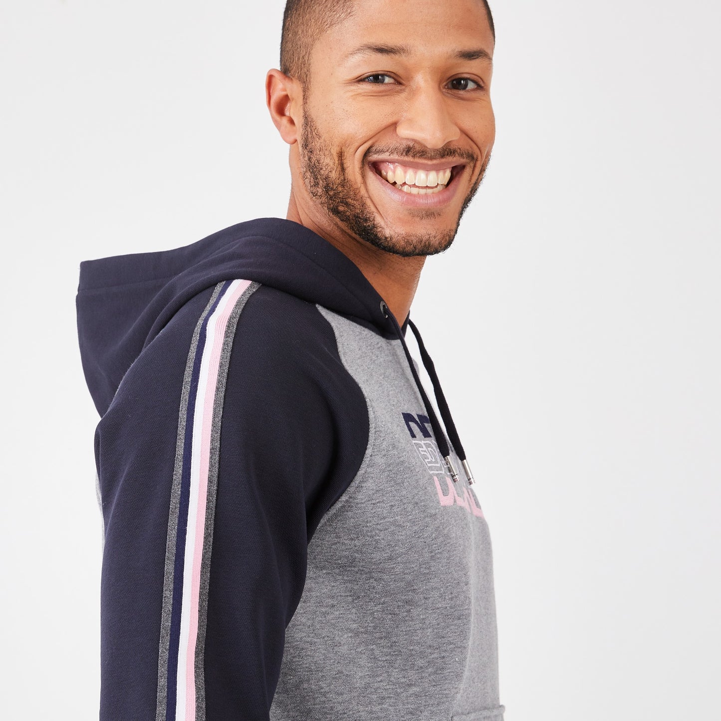 Grey hooded sweatshirt in two-tone fleece