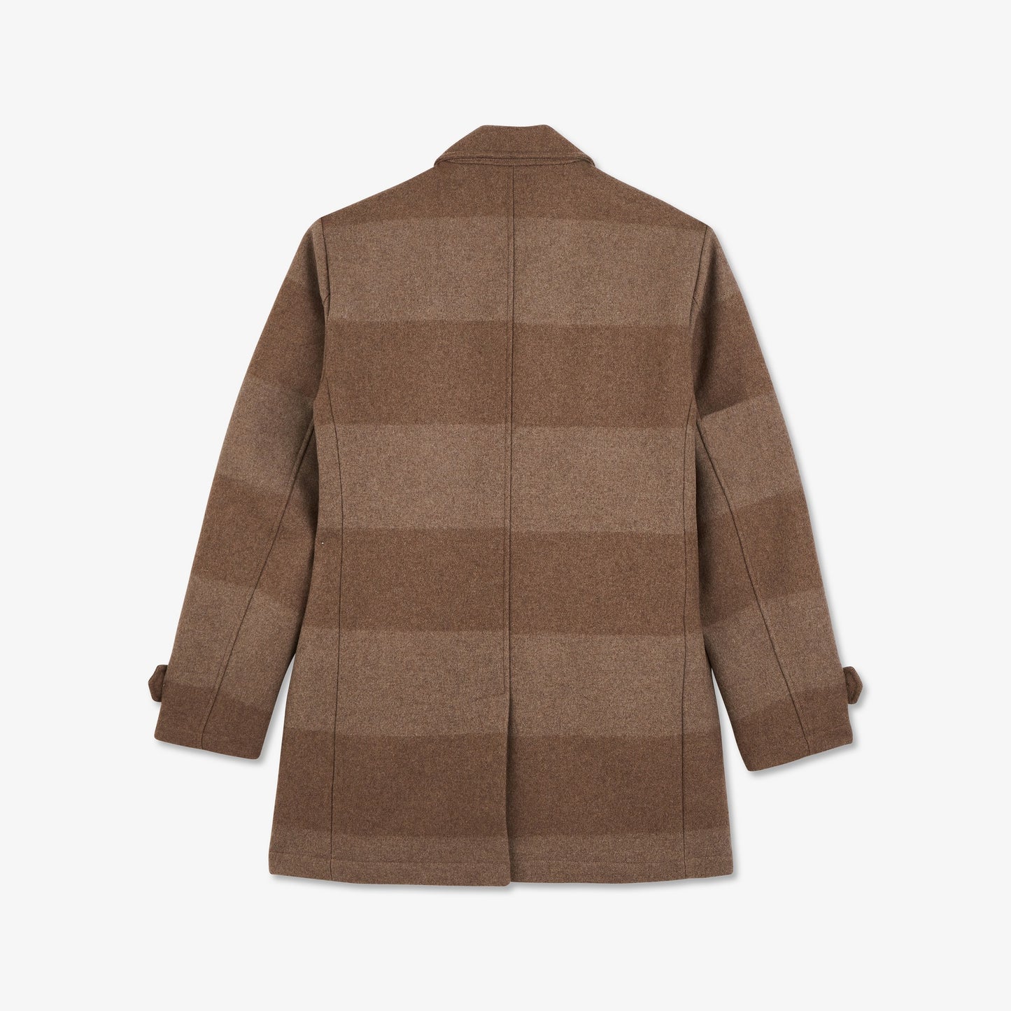 Manteau court camel en drap de laine mélangé rayé