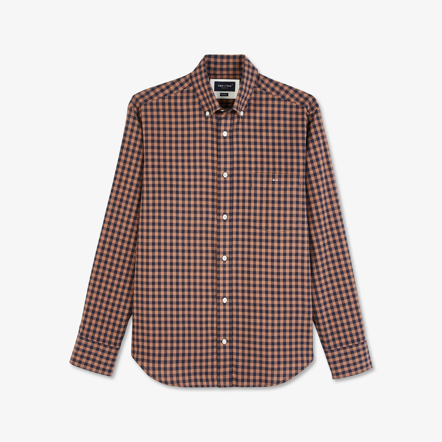 Chemise en coton marron à carreaux