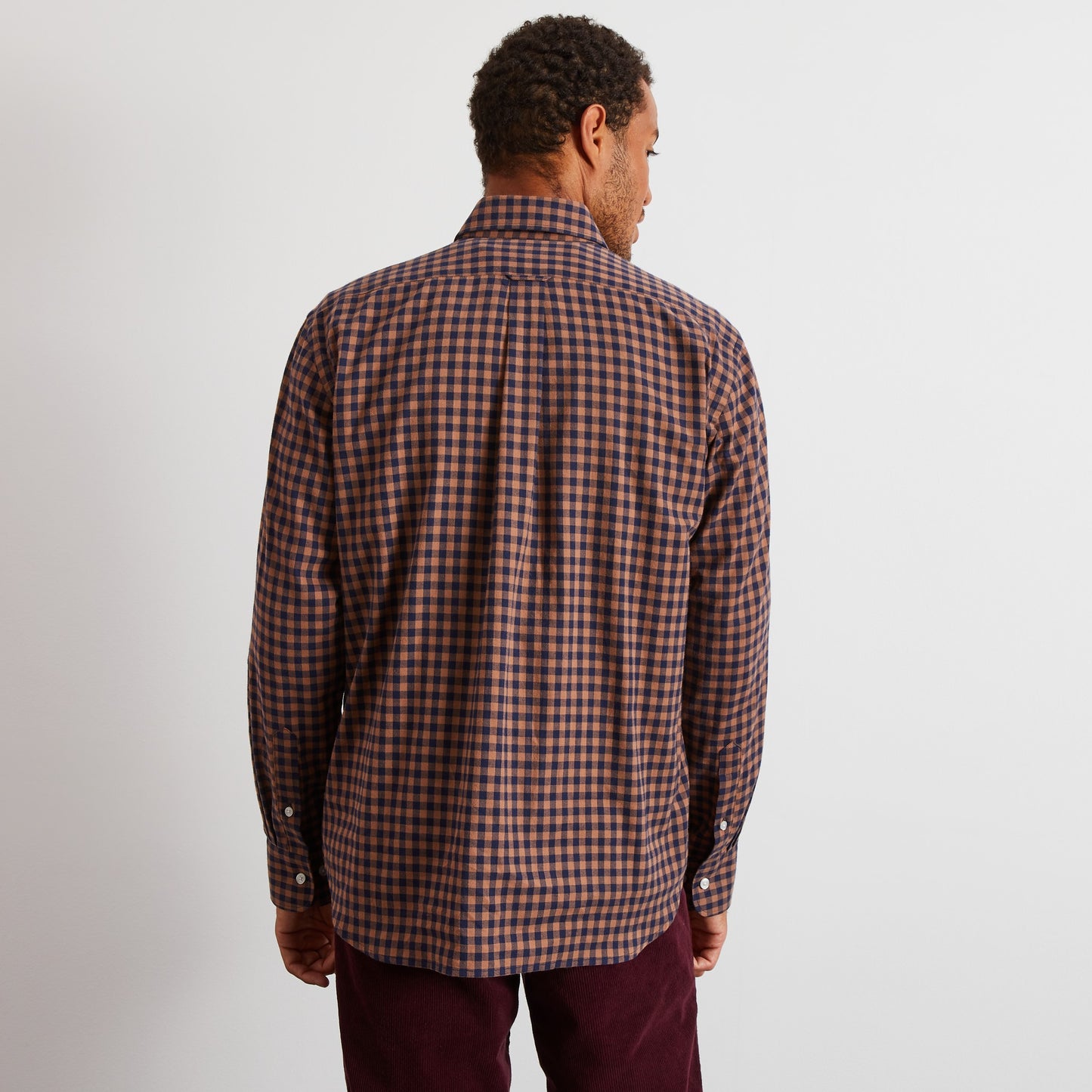 Chemise en coton marron à carreaux