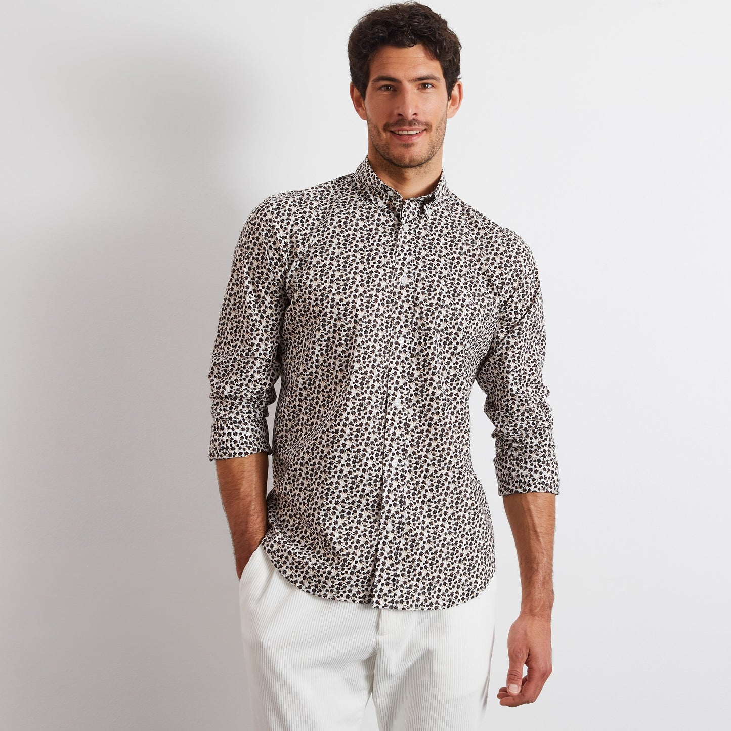 Chemise popeline à motif fleurs automnales