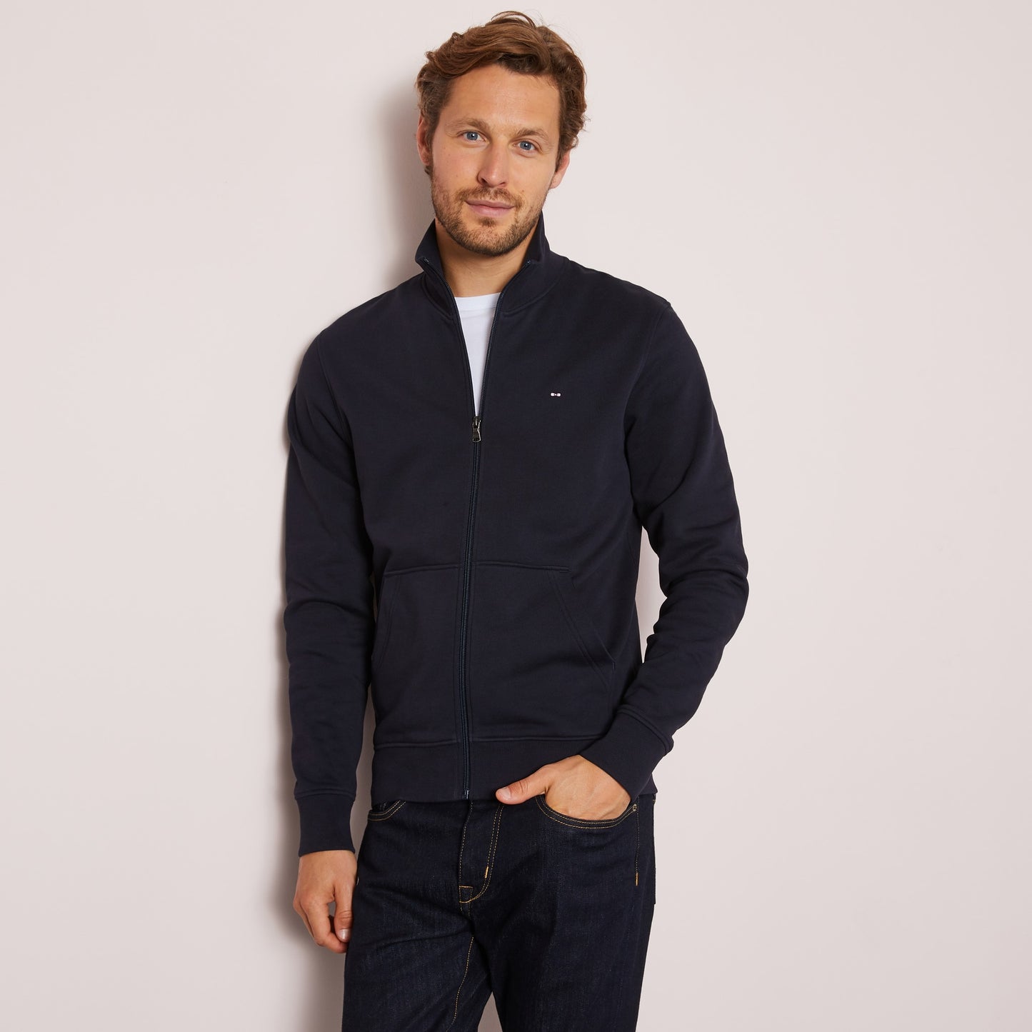 Sweat col montant zippé uni bleu marine