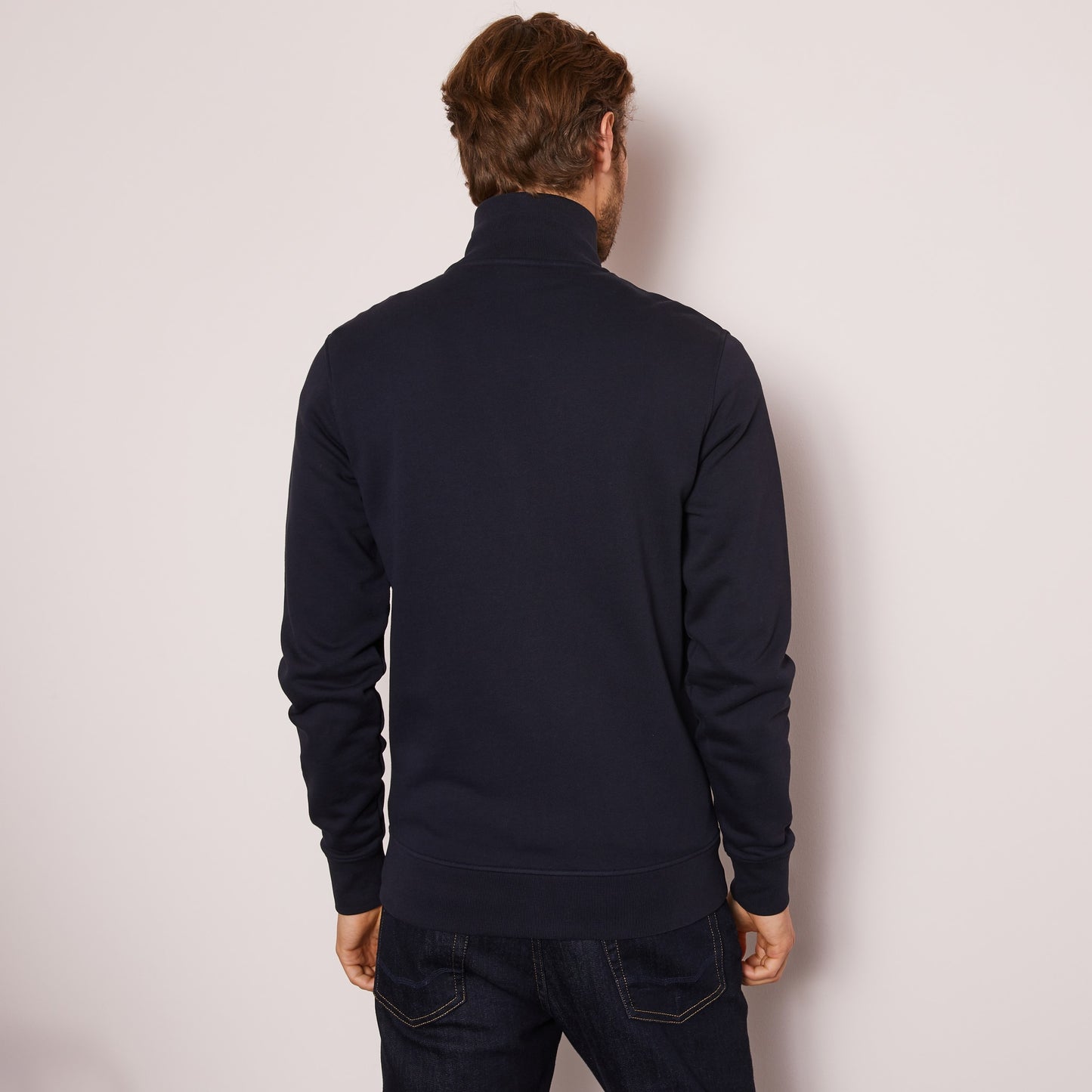 Sweat col montant zippé uni bleu marine