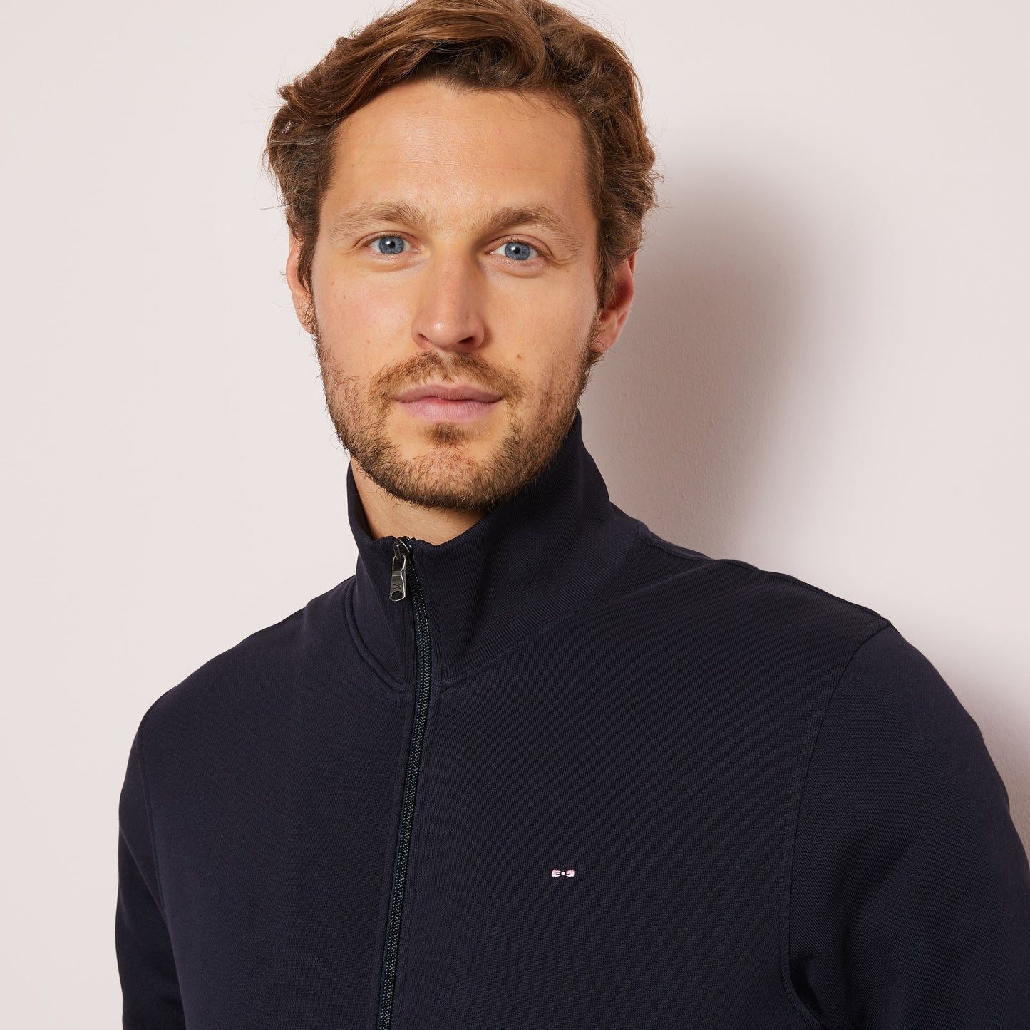 Sweat col montant zippé uni bleu marine