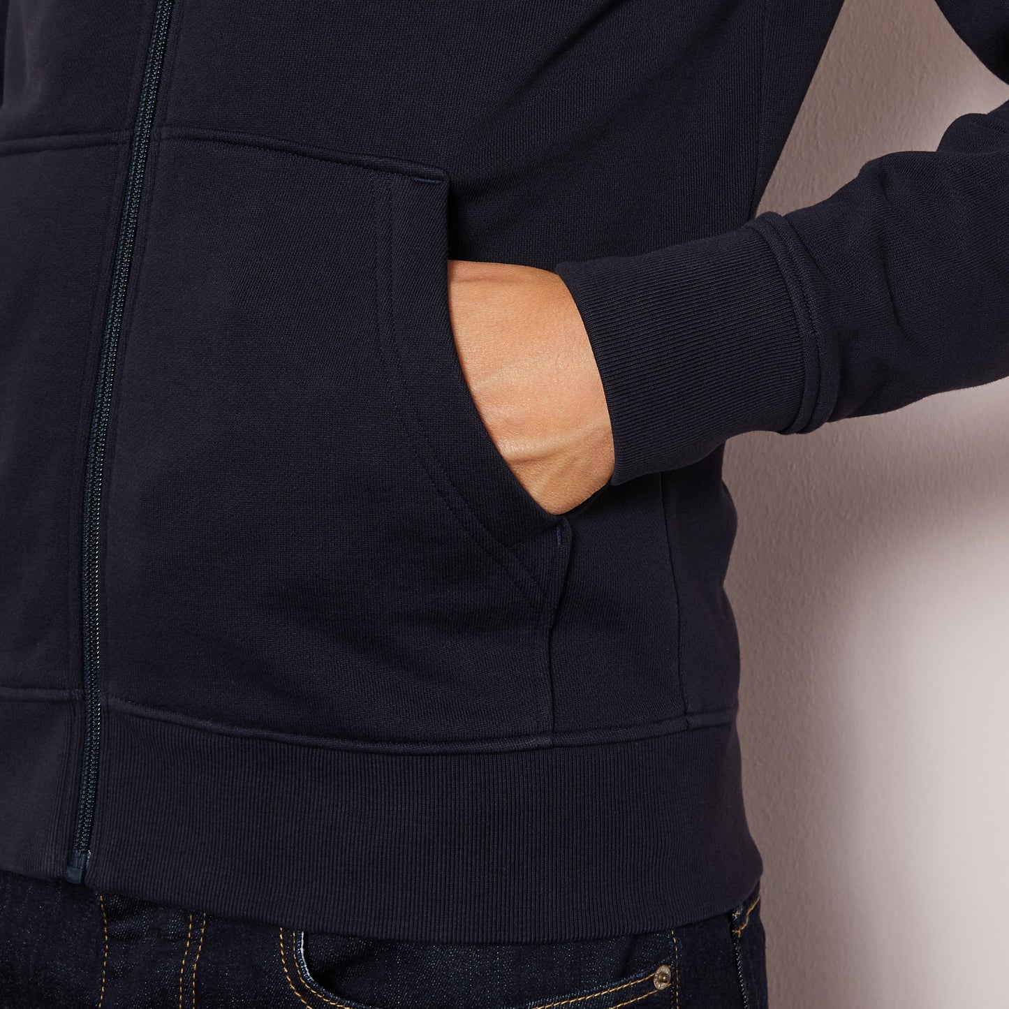 Sweat col montant zippé uni bleu marine