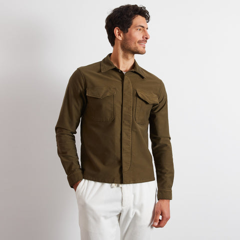 Khaki twill overshirt - Image 1
